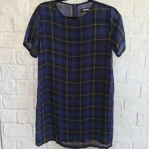 Missguided Blue And Yellow Plaid Sheer Mini Shirt Dress Size 10